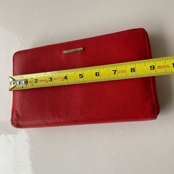 Danier leather large sized zipper bifold wallet red multi slots - Picture 7 of 8